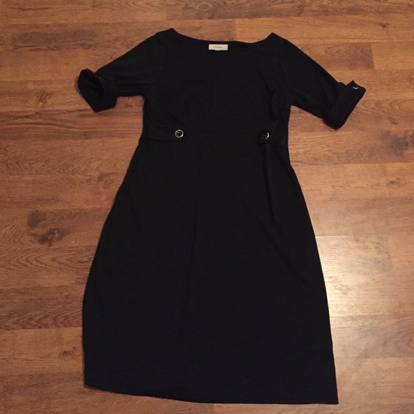 3/4 sleeve black cotton dress
