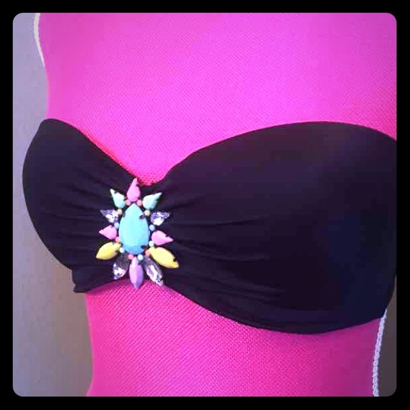 Victorias Secret Bikini Top Black Jewel Center 34C
