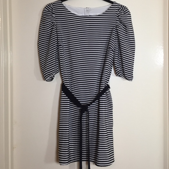 Navy & White Stripped Dress with Tie Belt - Picture 1 of 3