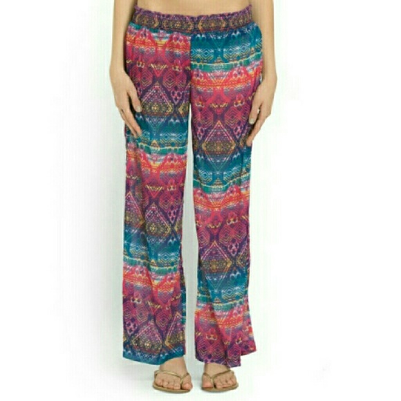 NWT sheer beach pant boho cover up blue and pink - Picture 2 of 4
