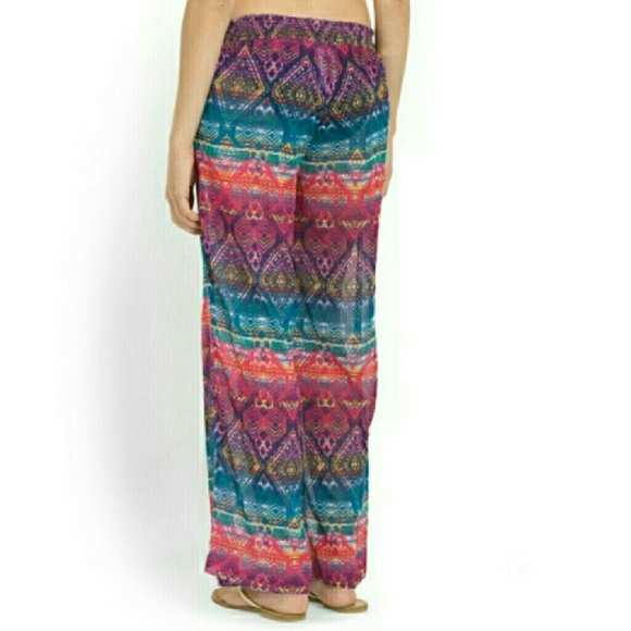 NWT sheer beach pant boho cover up blue and pink - Picture 3 of 4