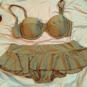 Olive green swim skirt & top