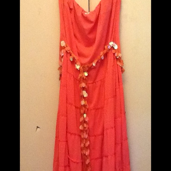 Ronnie Nicole Coral Spaghetti Strap Dress w Belt