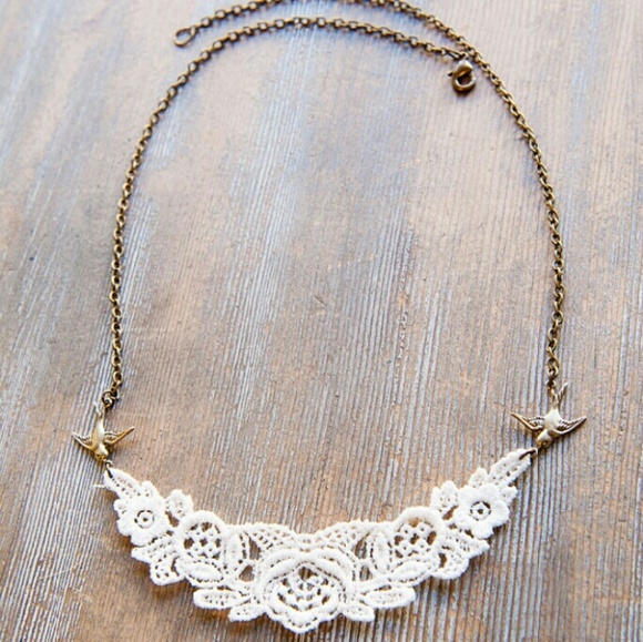 Handmade Swallow and Lace Bib Necklace - Picture 1 of 2