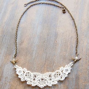 Handmade Swallow and Lace Bib Necklace