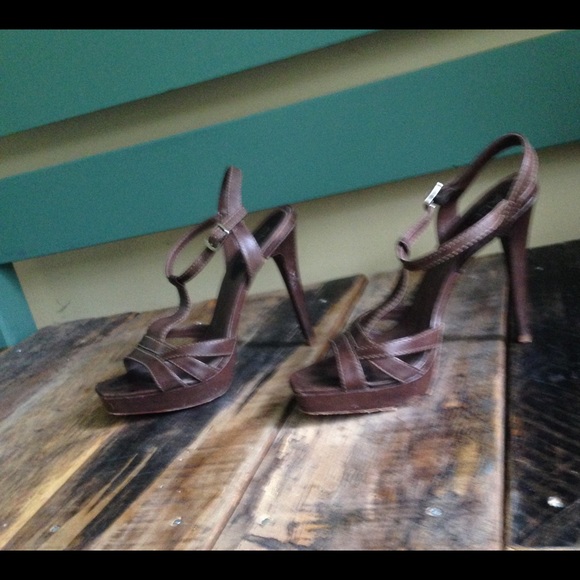 Brown Faux Leather Heeled Sandals