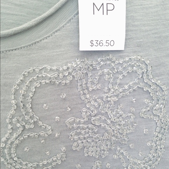 Ann Taylor Loft Light Blue Beaded Tee - Picture 3 of 4