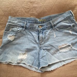 Light Denim Distressed Cut Off Shorts