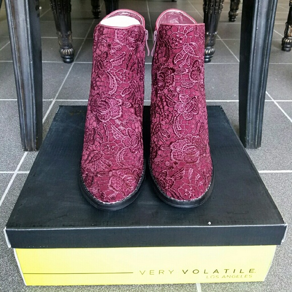 Adorable Wine Lace Ankle Booties - Picture 2 of 4