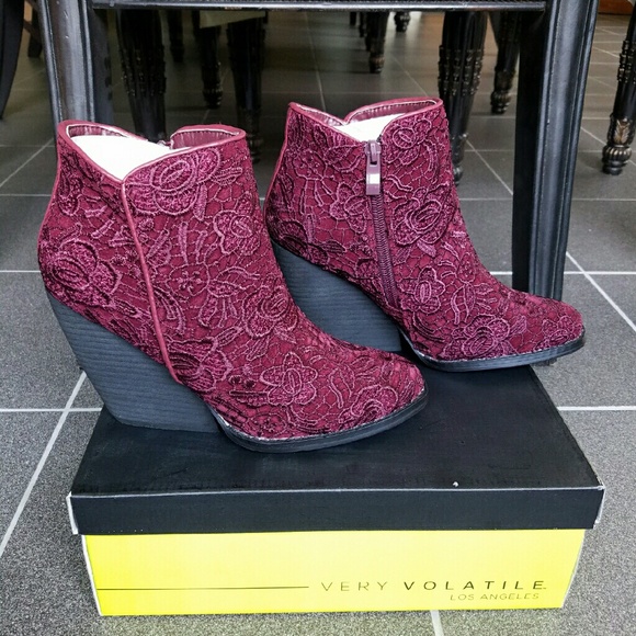 Adorable Wine Lace Ankle Booties - Picture 3 of 4