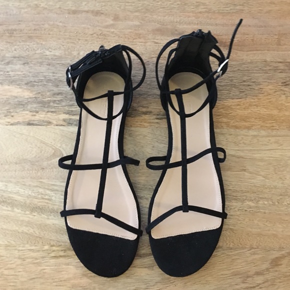 Jcrew Black Suede Skinny Strap Gladiator Sandals
