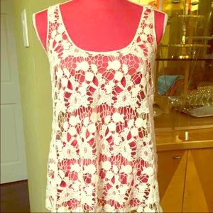 Forever 21 Crotchet Floral Cream Tank Top Sz S-M