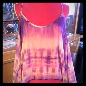 Purple & White Tie Dye Flowy Loose Summer Top L