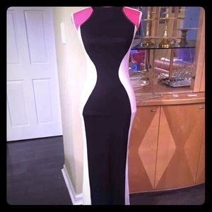 Black & White Long Fitted Stretchy Maxi Dress S