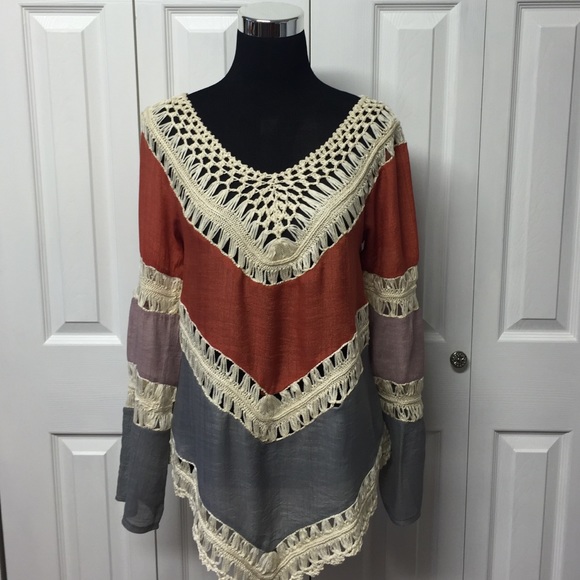🆕 Boho Color Block Crochet Tunic - Picture 3 of 4