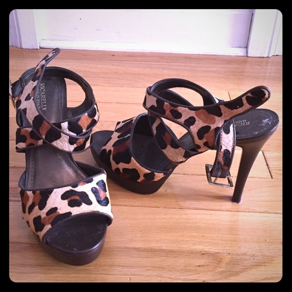 Animal print open toe heels