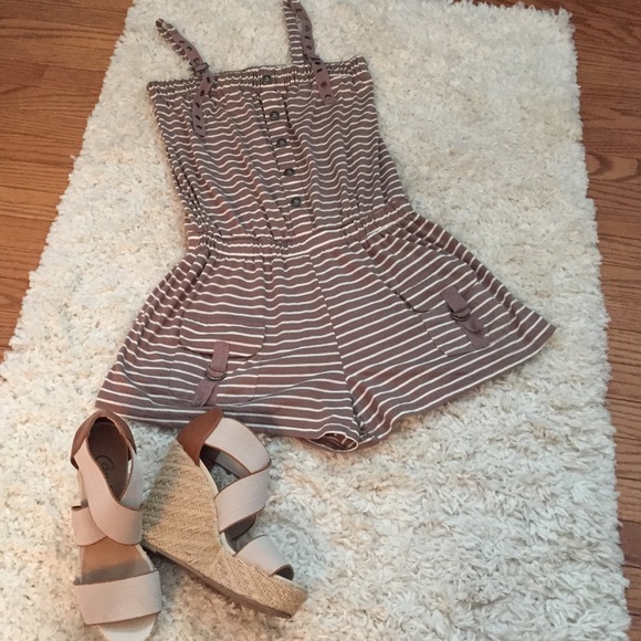 Brown and White Striped Romper
