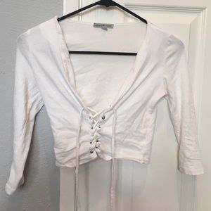 White lace up crop shirt