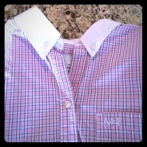 Abercrombie pink plaid button down w French collar