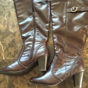 Brownish redish tall boots extra wide calf