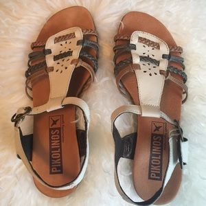 White Leather Pikilinos Sandals w/ braided straps