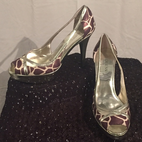 Guess Gold Animal Print Platform Stilettos - Picture 1 of 1