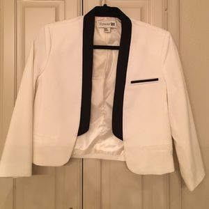 Cropped white tux style jacket