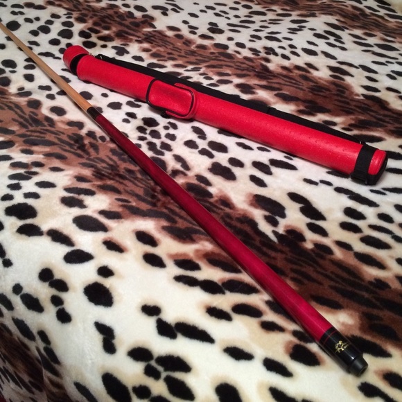 58" red Pool Stick with ostrich leather like case - Picture 2 of 7