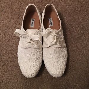 White with lace shoes. Tie up