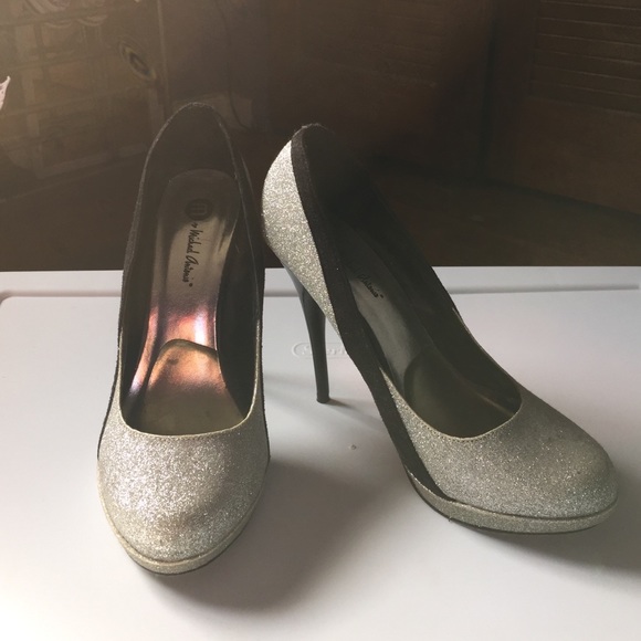 Silver sparkle heels