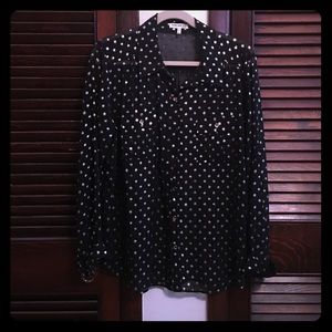 Sheer black shirt with silver/gold polka-dots