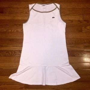 Lacoste mini dress in white, brown accents