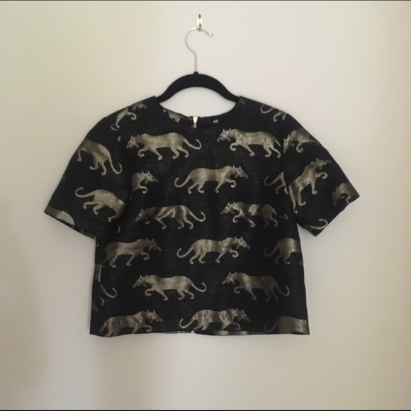 H&M black and gold panther top