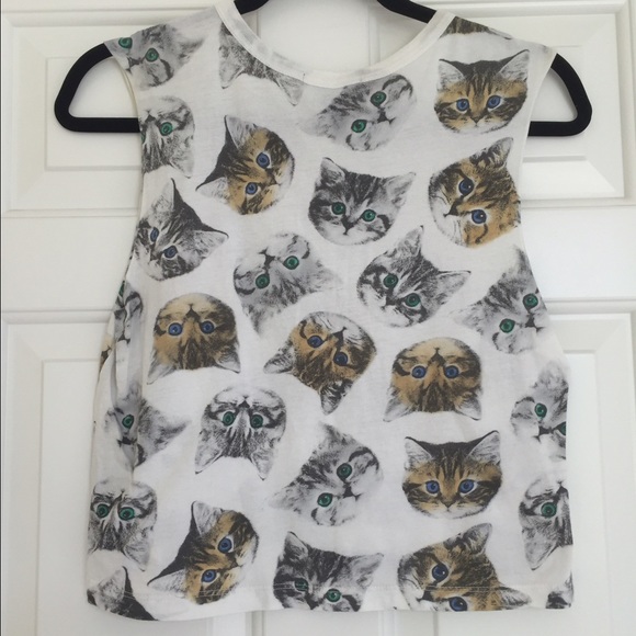 🎉HP🎉 Forever 21 White Cat Head Crop Top Tank - Picture 2 of 4