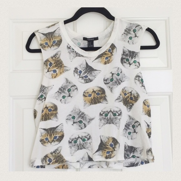 🎉HP🎉 Forever 21 White Cat Head Crop Top Tank - Picture 4 of 4
