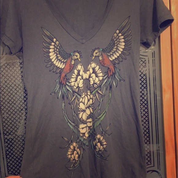 Gray Urban Outfitters Bird V Neck Top