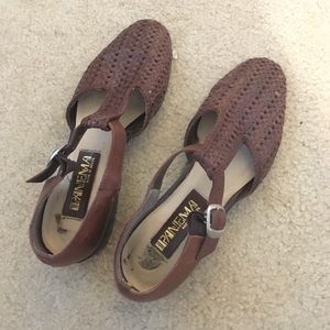 Vintage Brown Woven Leather Sandals