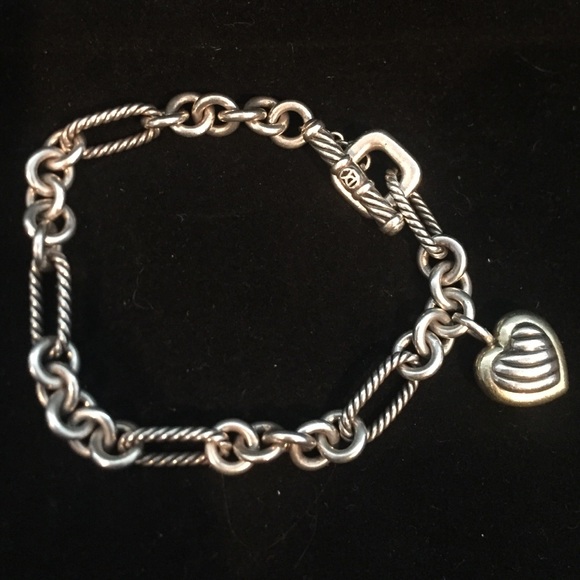 David Yurman Cable Heart Charm Bracelet with Gold - Picture 1 of 2