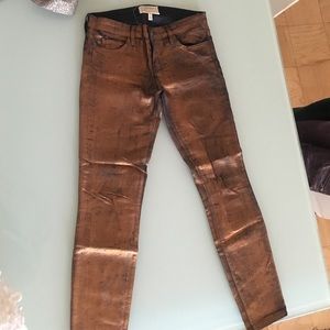 Current/Elliott Size 28 Bronze Coated Skinny Pants