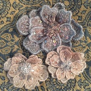 Anthropologie Set Embroidered Floral Hair Clips