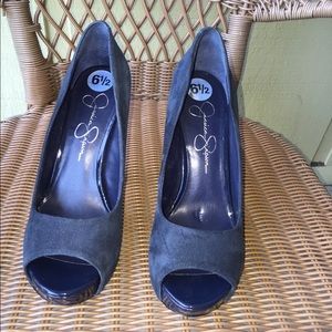 Blue navy Jessica Simpson suède pumps shoes.