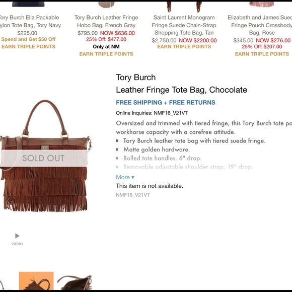X SOLD Chocolate Suede Fringe Tory Burch X - Picture 2 of 4