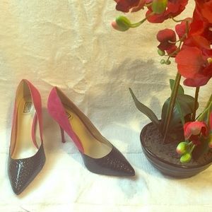 Pink and black heels