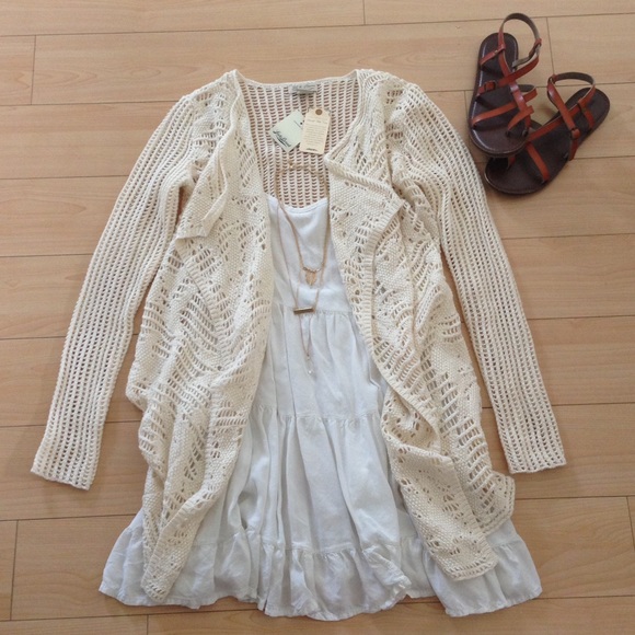 NWT Lucky Brand Oatmeal Crochet Lace Cardigan
