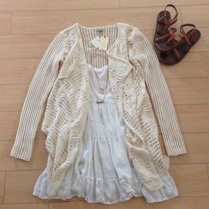NWT Lucky Brand Oatmeal Crochet Lace Cardigan