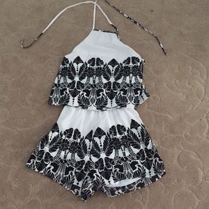 Patterned Black and white Romper
