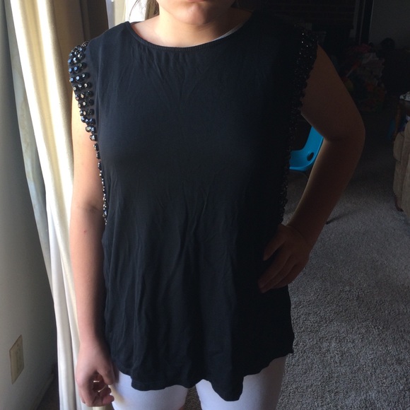 Bebe black top with sheer back - Picture 3 of 4