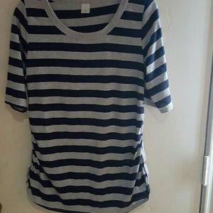Blue and grey striped 3/4 sleeve shirt