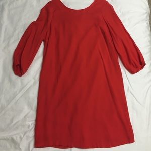 Red sleeved shift dress