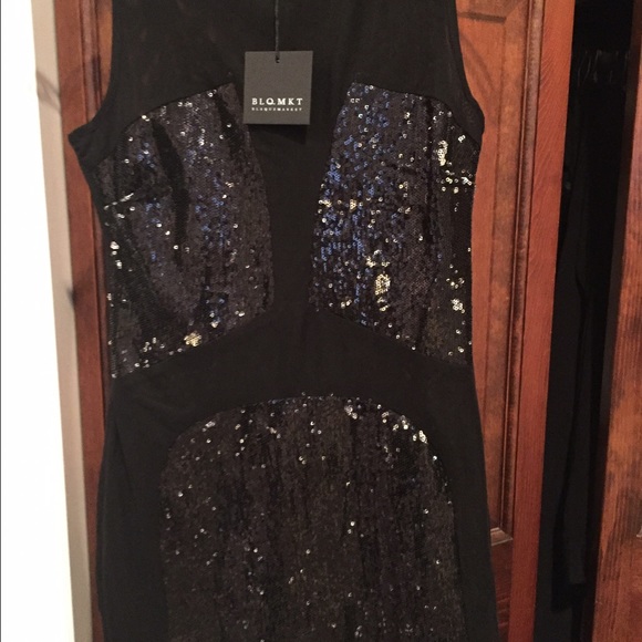 NWT Black Sleeveless Sequin Panel Bodycon Dress – Little Black Dress - Picture 3 of 4